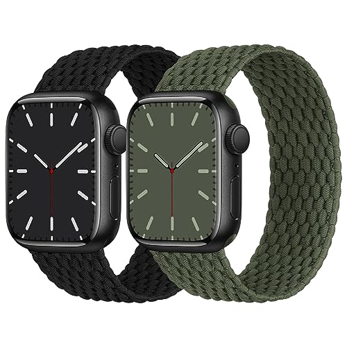 Solo Loop Geflochtenes Armband Kompatibel mit Apple Watch 42mm 44mm 45mm 49mm, Nylon Elastisches Band für Apple Watch 9 8 SE 7 6 5 4 3 2 1, Schwarz/Armeegrün S von Nimblistic