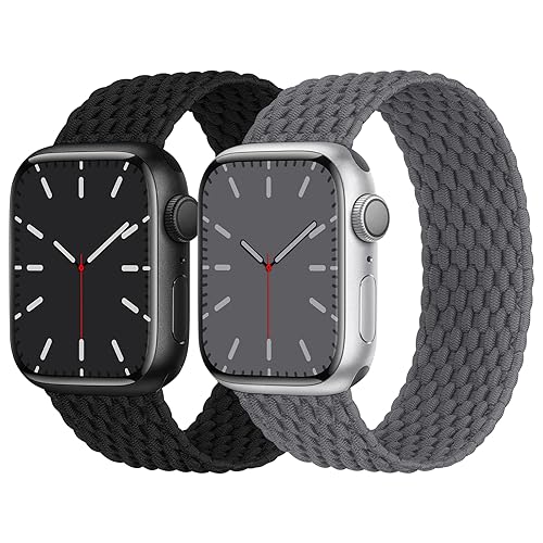 Solo Loop Geflochtenes Armband Kompatibel mit Apple Watch 42mm 44mm 45mm 49mm, Nylon Elastisches Band für Apple Watch 9 8 SE 7 6 5 4 3 2 1, Schwarz/Grau L von Nimblistic