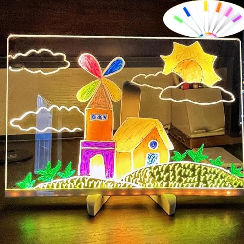 LED-Zeichentafel, leuchtende Kreativität, LED-Notiztafel mit 7-Farben-Stift, verstellbarem Ständer und USB (20 * 20cm) von Nimedala