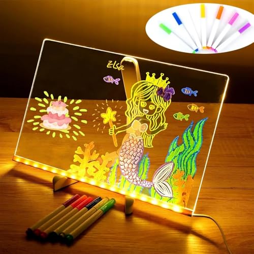 LED-Zeichentafel, leuchtende Kreativität, LED-Notiztafel mit 7-Farben-Stift, verstellbarem Ständer und USB (30 * 20cm) von Nimedala