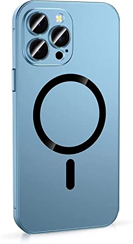 Magnetisches Laden Aluminium Metall Bumper Matte Case Cover für iPhone 14 13 Plus Pro Max, unterstützt kabelloses Laden, Handyhülle mit der Herkunft von integrierten 36 Magneten (blau, für iPhone 13 von Nimedala