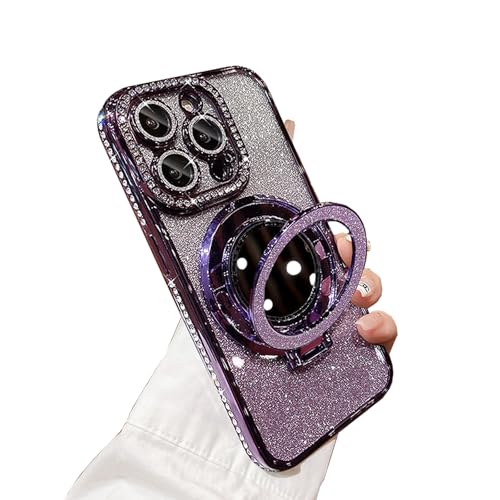 Nimedala Luxuriöse Glitzer-Diamant-Hülle mit magnetischem Spiegelhalter für iPhone 16/15/14/13/12 Pro Max Plus (for iPhone 16,Purple) von Nimedala