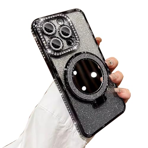 Nimedala Luxuriöse Glitzer-Diamant-Hülle mit magnetischem Spiegelhalter für iPhone 16/15/14/13/12 Pro Max Plus (for iPhone 16Pro,Black) von Nimedala
