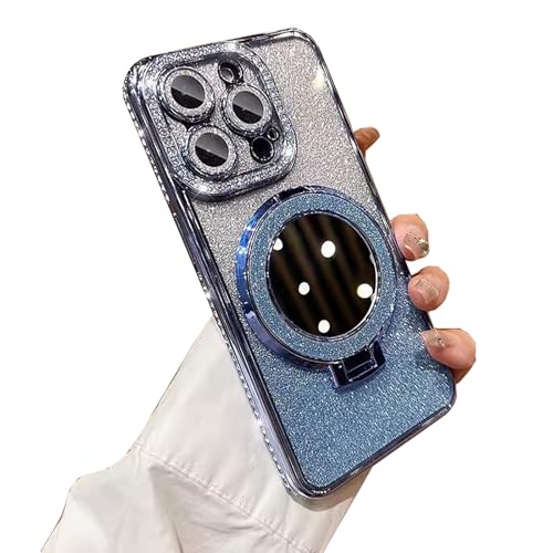Nimedala Luxuriöse Glitzer-Diamant-Hülle mit magnetischem Spiegelhalter für iPhone 16/15/14/13/12 Pro Max Plus (for iPhone 16Pro,Blue) von Nimedala