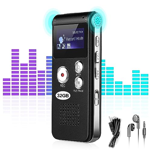 32GB Diktiergerät Aufnahmegerät mit Mikrofon - 1536kbps HD Digitales Diktiergerät mit Schreibfunktion, One-Touch-Aufnahme, Voice Audio Recorder für Vortrag, Vorlesung, Kurse, Konferenzen, mit usb von NinTaBro