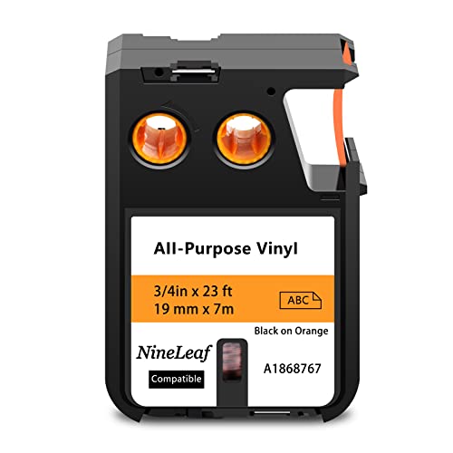 NineLeaf 1 Packung Ersatz für Dymo 1868767 A1868767 19mm x 7m 0.7'' 3/4 Zoll Schwarz auf Orange Bänder Allzweck Vinyl Industrie Schriftband für Rhino XTL-300 XTL-500 Beschriftungsgerät von NineLeaf