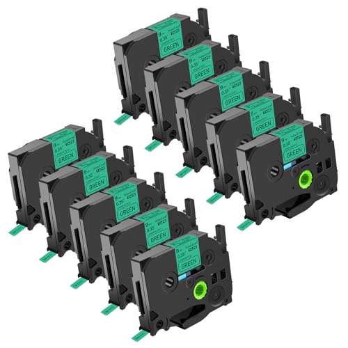 NineLeaf 10 Packung Ersatz für Brother P-Touch TZe-721 TZe721 TZ721 AZe 9mm 0.35'' Laminiertes Schwarz auf Grün Schriftband Bänder für Ptouch PT-1830 1830C 1830SC 1830VP Beschriftungsgerät von NineLeaf