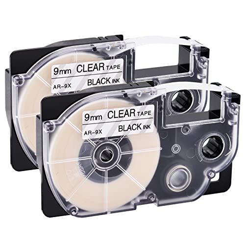 NineLeaf 2 Packung Ersatz für Casio EZ XR9X XR-9X AR-9X XR-9X2S XR9X2S 9mm x 8m Bänder Schwarz auf Transparent Schriftband für KL750KITCH KL60 KL750 KL750B KL7200 KL7400 KL8100 Beschriftungsgerät von NineLeaf