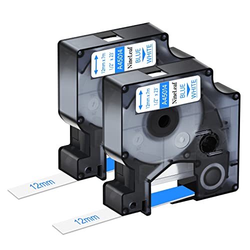 NineLeaf 2 Packung Ersatz für Dymo D1 45014 S0720540 A45014 12mm x 7m 0.47'' Bänder Blau auf Weiß Schriftband für LabelManager 160 210D 220P 120P LabelPoint 100 150 200 250 Beschriftungsgerät von NineLeaf