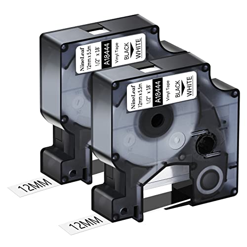 NineLeaf 2 Packung Ersatz für Dymo IND 18444 A18444 12mm x 5.5m Bänder Schwarz auf Weiß Vinyl Permanentes Industrie Schriftband für Rhino 1000 4200 5200 ILP 219 3M PL100 PL150 Beschriftungsgerät NineLeaf 2 Packung Ersatz für Dymo IND 18444 A18444 12mm x 5.5m Bänder Schwarz auf Weiß Vinyl Permanentes Industrie Schriftband für Rhino 1000 4200 5200 ILP 219 3M PL100 PL150 Beschriftungsgerät von NineLeaf