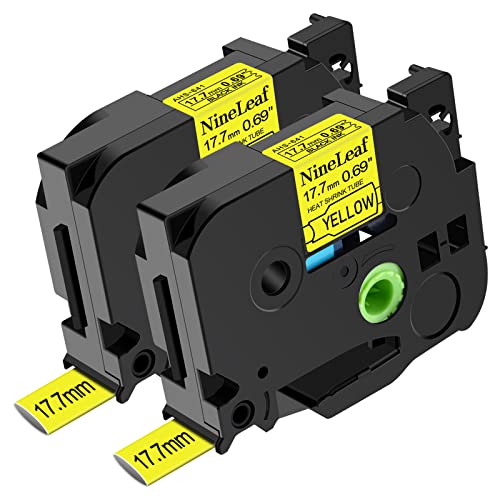 NineLeaf 2 x Kompatibel für Brother P-touch Schrumpfschlauch HSe-641 HSe641 HS-641 HS641 HSe Schriftband 17.7mm x 1.5m Schwarz auf Gelb Etikettenband für P-touch PT-D400 D600 E300 E500 P750W von NineLeaf