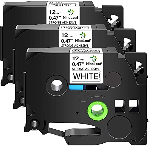 NineLeaf 3 Pack Laminated Extra Strength Adhesive P Touch Cassette Tape Compatible for Brother 12mm 1/2 Inch TZS231 TZeS231 TZ TZe Series Label Tape, 0.47 Inch (12mm) x 26.2 Feet (8m),Black on White von NineLeaf