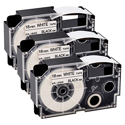 NineLeaf 3 Packung Ersatz für Casio EZ XR18WE XR-18WE AR-18WE XR-18WE2S XR18WE2S 18mm x 8m Bänder Schwarz auf Weiß Schriftband für KL2000 KL7000 KL7200 KL8100 KLC500 KLP1000 Beschriftungsgerät von NineLeaf