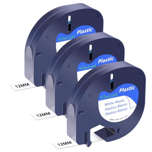 NineLeaf 3 x kompatibel für Dymo Letratag Refill 91201 91331 S0721610 Klebeband schwarz auf weiß 12mm x 4m Kunststoff Etikettenband für LT-100H LT-10T LT-110T Plus QX50 XR XM 2000 Label M. aker von NineLeaf
