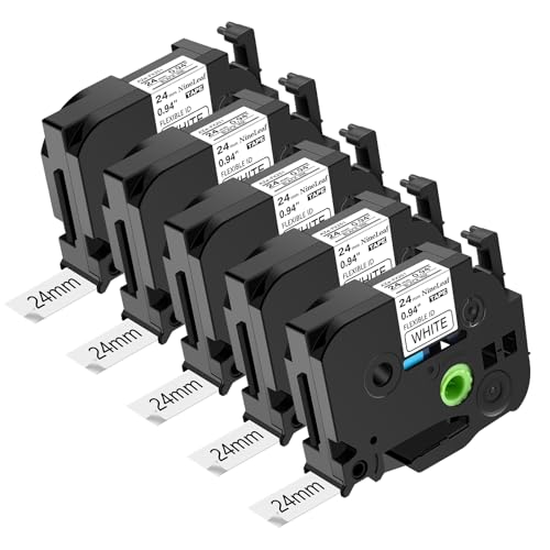 NineLeaf 5 Packung Ersatz für Brother P-Touch TZe-FX251 TZ-FX251 TZFX251 AZe 24mm 0.94'' Flexibles Bänder Laminiert Schwarz auf Weiß Schriftband für Ptouch PT-1960 2110 2200 2210 Beschriftungsgerät von NineLeaf