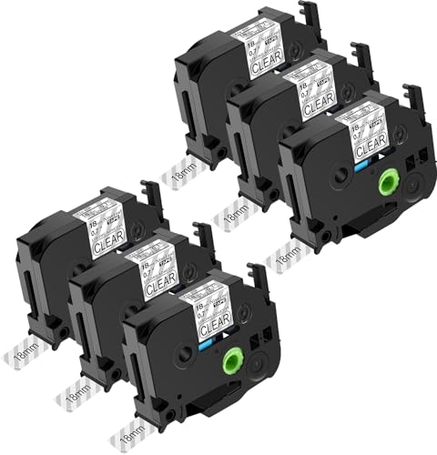 NineLeaf 6 Packung Ersatz für Brother P-Touch TZe-S141 TZeS141 TZS141 AZe 18mm 0.7'' Extra-Stark Klebend Laminiert Schwarz auf Transparent Etikettenband für Ptouch PT-D200BT D200DA Beschriftungsgerät von NineLeaf