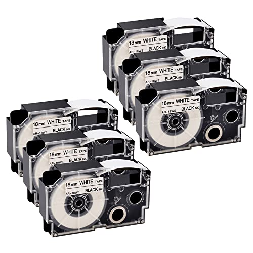 NineLeaf 6 Packung Ersatz für Casio EZ XR18WE XR-18WE AR-18WE XR-18WE2S XR18WE2S 18mm x 8m Bänder Schwarz auf Weiß Schriftband für KL2000 KL7000 KL7200 KL8100 KLC500 KLP1000 Beschriftungsgerät von NineLeaf
