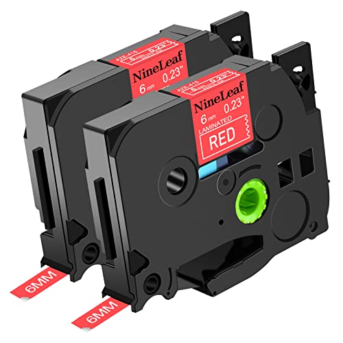 NineLeaf White auf Red Laminated Label Tape Kassette Kompatibel für P Touch TZ 415 TZe 415 6mm 1/4 ", 2er Pack von NineLeaf