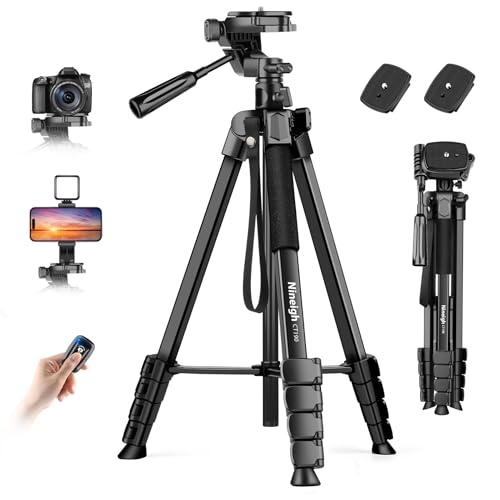 Nineigh Kamera Handy Stativ, 190cm Horizontal Stativ for Smartphone mit Fernauslöser, Leichtes Aluminium Camera Tripod mit 3 Wege Kopf, Fotostativ Kamera Reise für iPhone/Samsung/Huawei/DSLR von Nineigh