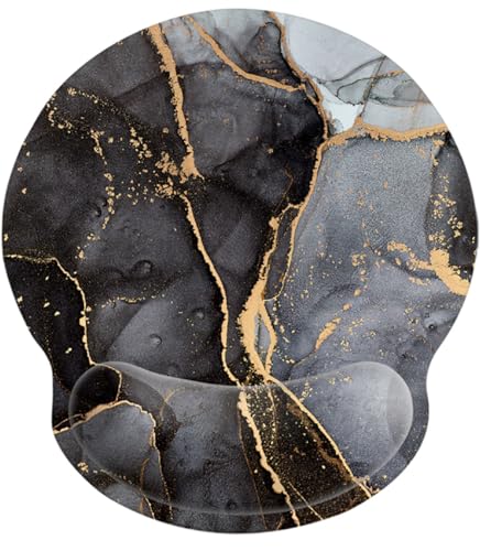 Ningchuya Mauspad mit Handgelenkstütze, Ergonomische Handgelenkauge, rutschfest Memory Foam Mausmatt für Tastatur, Computer und Bürofla (25X23 BlackGoldMarbleEU) von Ningchuya