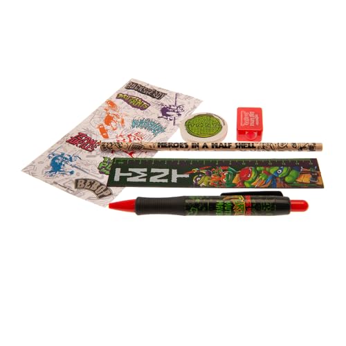 Ninja Turtles TMNT 6-teiliges Schreibset, Schreibset mit Kugelschreiber, Bleistift, Lineal & Co., Offizielles Merch, Ideal für den Schulstart von Ninja Turtles