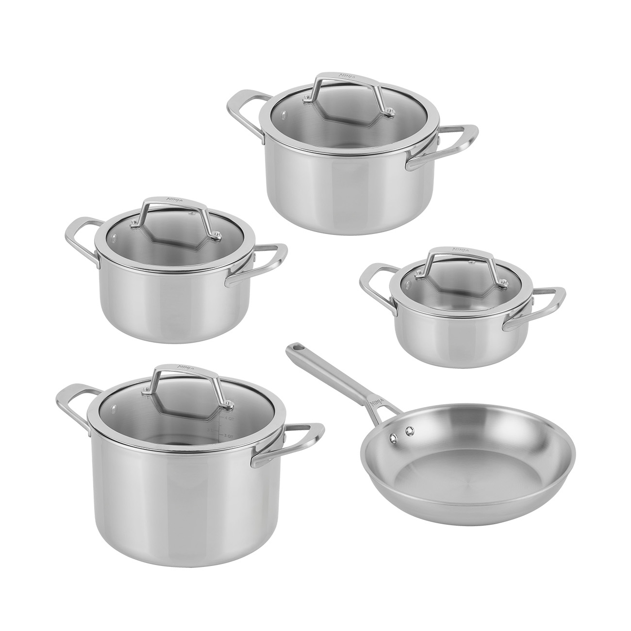 Ninja EverClad 5-teiliges Set aus Edelstahl | Suppent?pfe inkl. Deckel aus geh?rtetem Glas | Pfanne | Geeignet f?r alle Herdarten | ofenfest bis 315?C | Sp?lmaschinengeeignet Ninja EverClad 5-teiliges Set aus Edelstahl | Suppent?pfe inkl. Deckel aus geh?rtetem Glas | Pfanne | Geeignet f?r alle Herdarten | ofenfest bis 315?C | Sp?lmaschinengeeignet von Ninja
