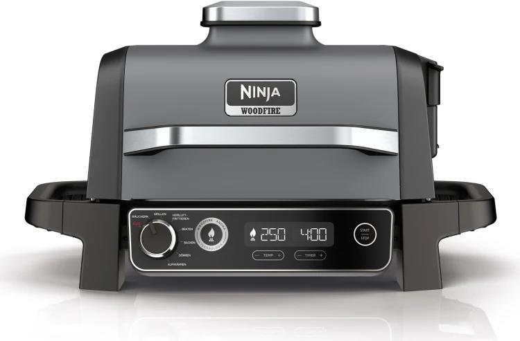 Ninja OG701DE. Gesamtleistung: 2400 W, Typ: Grill, Wärmequelle: Elektro. Formfaktor: Tisch, Art der Oberfläche: Rost, Produktfarbe: Schwarz. Steuerung: Tasten, Drehregler. Breite: 460 mm, Tiefe: 460 mm, Höhe: 340 mm (OG701DE) von Ninja