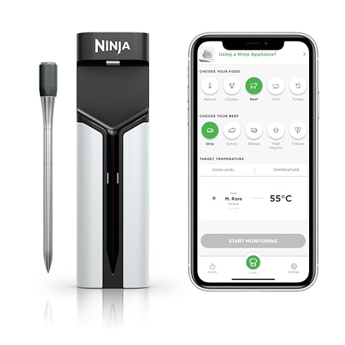 Ninja ProChef Kabelloser Temperaturfühler/Bratenthermometer, Kochen/Grillen/Air Fry, 50m Bluetooth-Reichweite, 30h Batterielaufzeit, App-Verbunden, Hitzebeständig, Wasserdicht, WP100EU von Ninja