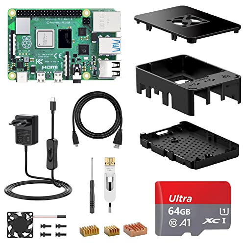 NinkBox Raspberry Pi 4 Model B 4GB RAM + 64 GB Speicherkarte, Raspberry Pi Starter Kit mit Cortex A72 1.5GHz, Ultimate Kit unterstützt Dual Display 4K/1000Mbps/Bluetooth 5.0 von NinkBox