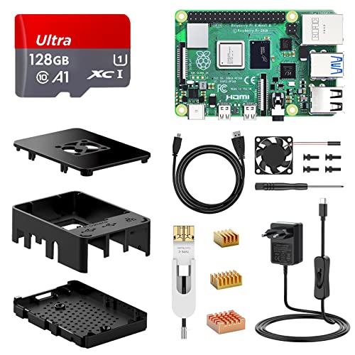 NinkBox Raspberry Pi 4 Model B 8GB RAM + 128 GB Speicherkarte, Starter Kit mit Cortex A72 1.5GHz, Ultimate Kit unterstützt Dual Display 4K/1000Mbps/Bluetooth 5.0 von NinkBox