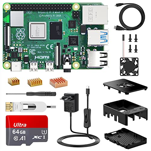 NinkBox Raspberry Pi 4 Model B 8GB RAM + 64GB Micro Speicherkarte, Raspberry Pi Starter Kit mit Cortex A72 1.5GHz, Ultimate Kit unterstützt Dual Display 4K/1000Mbps/Bluetooth 5.0 von NinkBox
