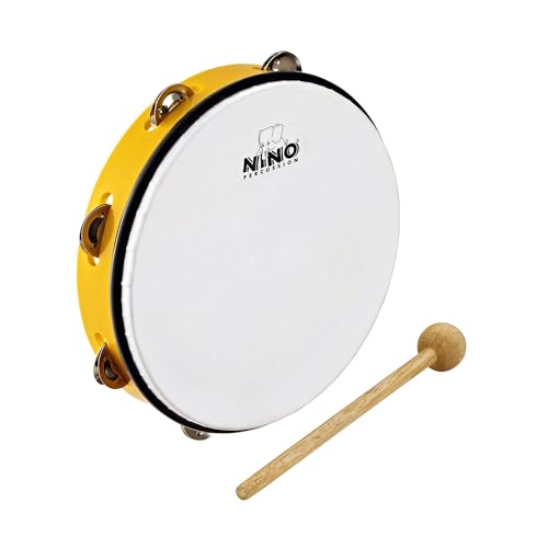 Nino Percussion Headed Tambourine Instrument - Musikinstrument für Kinder ab 5 Jahren - Durchmesser 10 Zoll - Kunststoff, Gelb (NINO24Y) von Nino Percussion