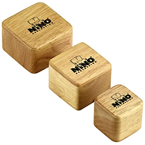 Nino Percussion Square Wood Shaker – 3-teiliges Holz Shaker Set für Kinder ab 3 Jahren – Viereckiges Musikinstrument – Siam Eiche, Natur (NINO507) von Nino Percussion