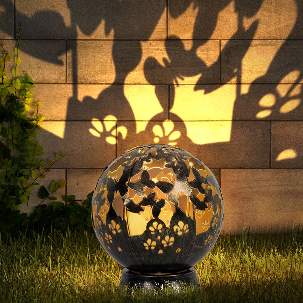 Gartenleuchte Solarlampe, LED Kugel schwarz, Schmetterling von Nino