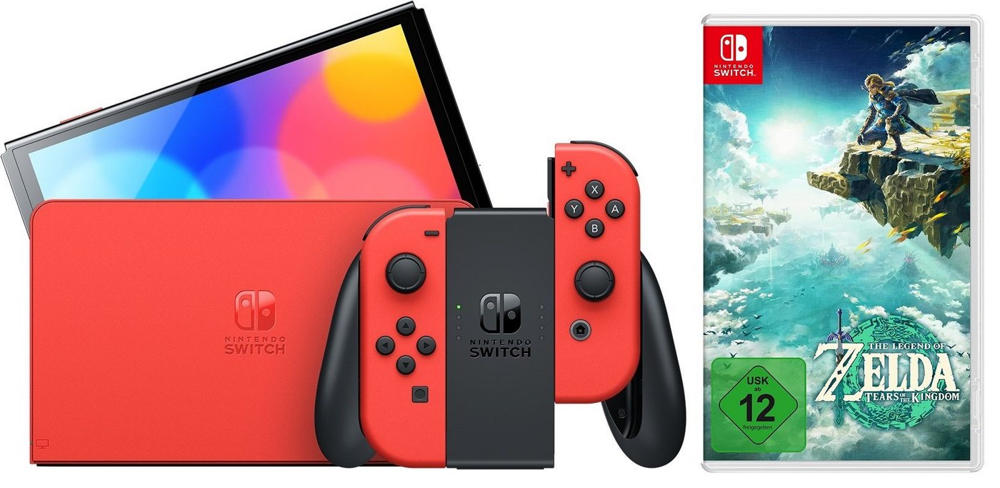 Nintendo Switch Konsole OLED Super Mario Edition Rot (Bundle, inkl. The Legend of Zelda: Tears of the Kingdom Spiel), Handheld Spielekonsole Bundle Set von Nintendo Switch