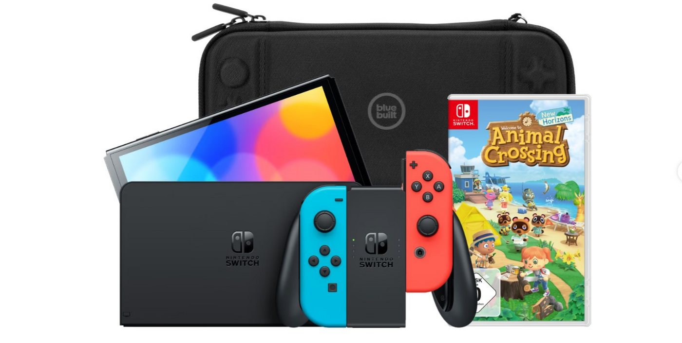 Nintendo Switch OLED Blau/Rot + Animal Crossing New Horizons + Bluebuilt Travel Case (Nintendo Switch OLED + Animal Crossing New Horizons + Travel Case), Nintendo Switch OLED Blau/Rot + Animal Crossing New Horizons von Nintendo Switch