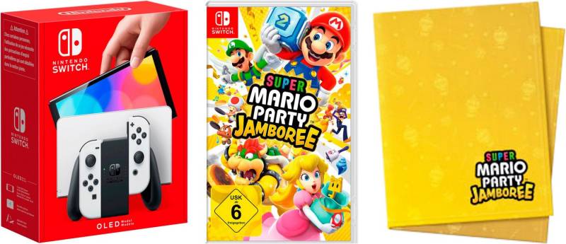 Nintendo Switch OLED weiß inkl. Mario Party Jamboree und exklusiver Nintendo Decke von Nintendo Switch