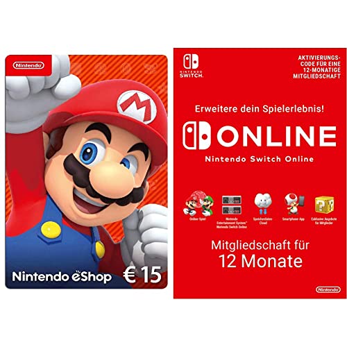 Nintendo eShop Card | 15 EUR Guthaben + Switch Online Mitgliedschaft - 12 Monate (Download Code - EU) | Switch/3DS/Wii-U von Nintendo of Europe GmbH