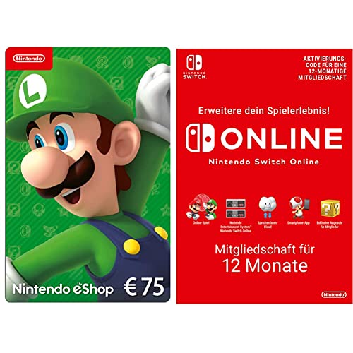 Nintendo eShop Card | 75 EUR Guthaben + Switch Online Mitgliedschaft - 12 Monate (Download Code - EU) | Switch/3DS/Wii-U von Nintendo of Europe GmbH