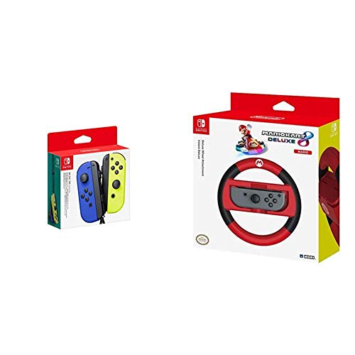 Nintendo Joy-Con 2er-Set, blau/neon-gelb & HORI Nintendo Switch Mario Kart 8 Deluxe Lenkrad (Mario Version) von Nintendo