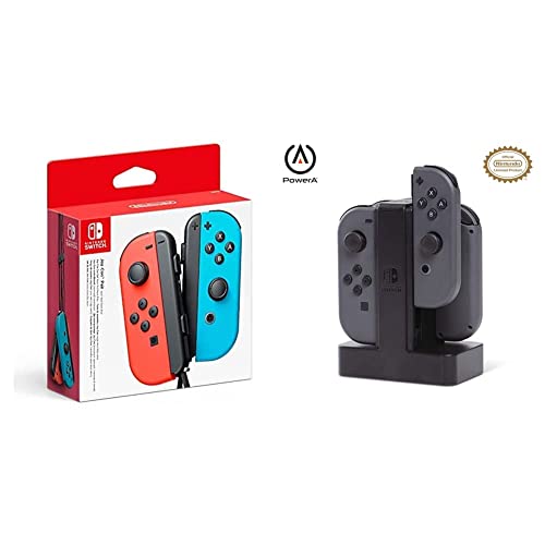 Nintendo Joy-Con 2er-Set Neon-Rot/Neon-Blau + PowerA Joy-Con-Ladestation Switch von Nintendo