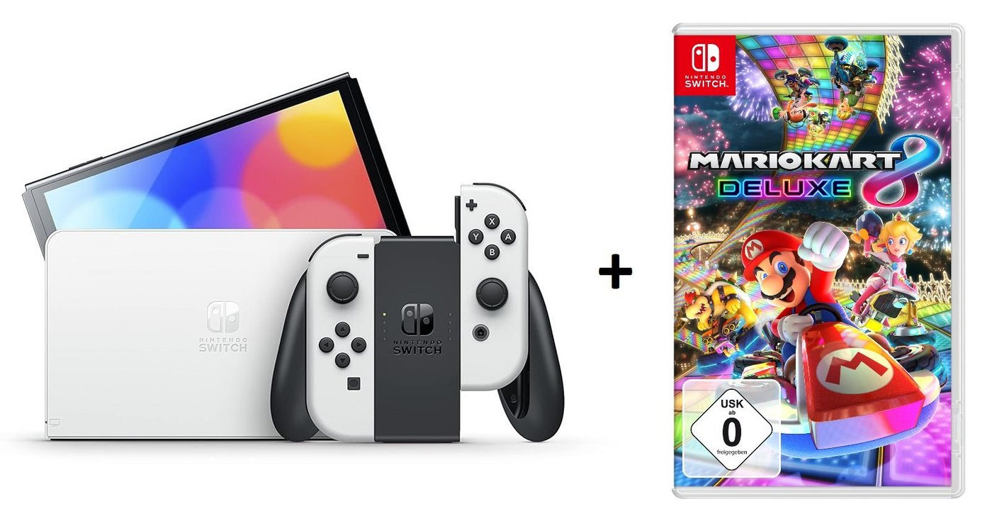 Nintendo Nintendo Switch Konsole OLED Weiß + Mario Kart 8 Deluxe Spiel (Bundle, inkl. Joy-Con), Spielekonsole Handheld von Nintendo