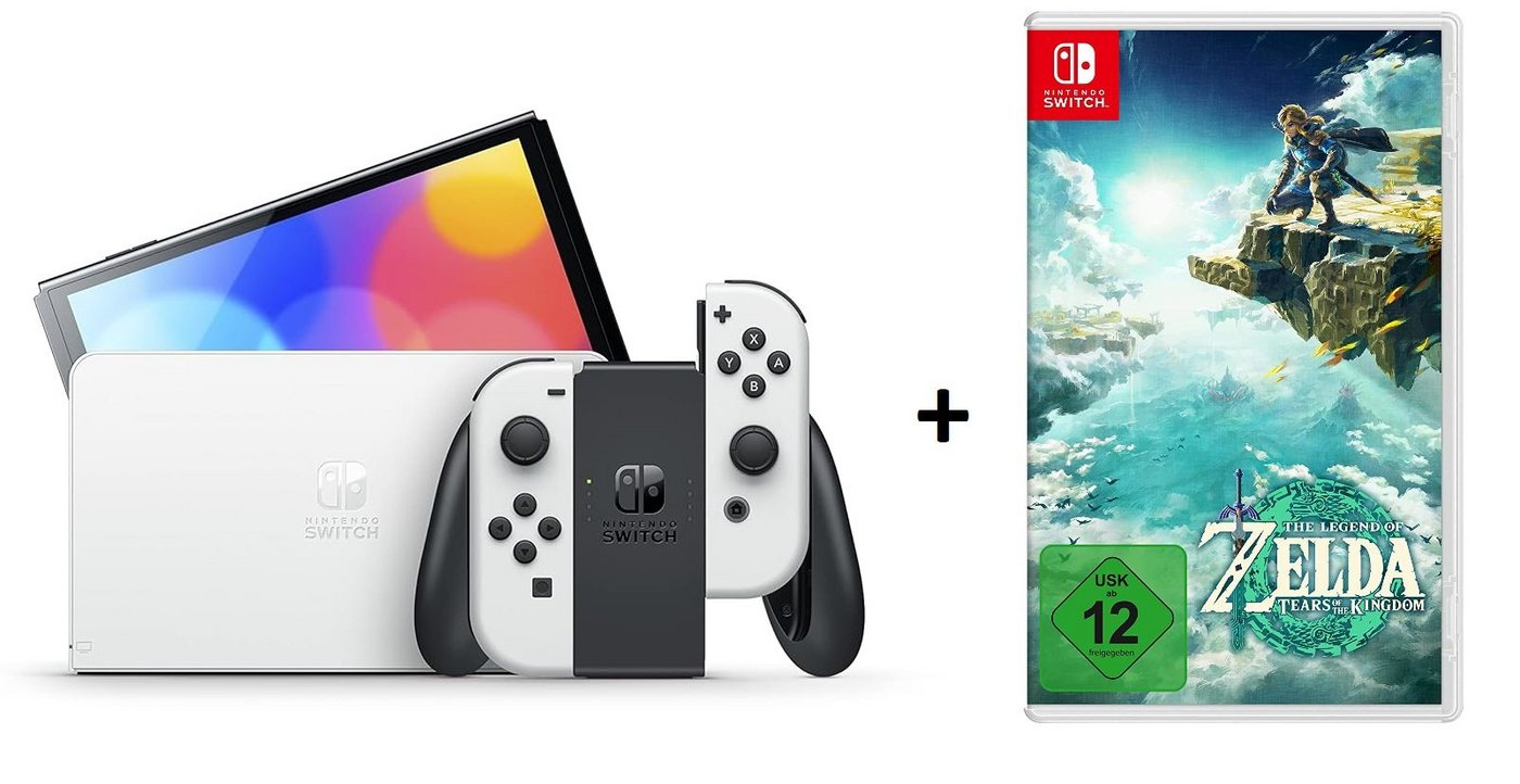 Nintendo OLED Konsole Weiß mit Zelda: Tears of the Kingdom Spiel (Bundle, inkl. Joy-Con), Handheld-Spielekonsole von Nintendo