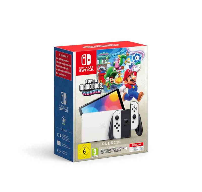 Nintendo OLED weiß + Super Mario Bros. Wonder + 12 Monate Nintendo Online Abo von Nintendo