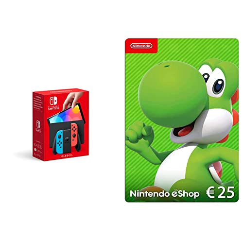 Nintendo Switch (OLED-Modell) Neon-Rot/Neon-Blau + Nintendo eShop Card | 25 EUR Guthaben (Download Code) von Nintendo