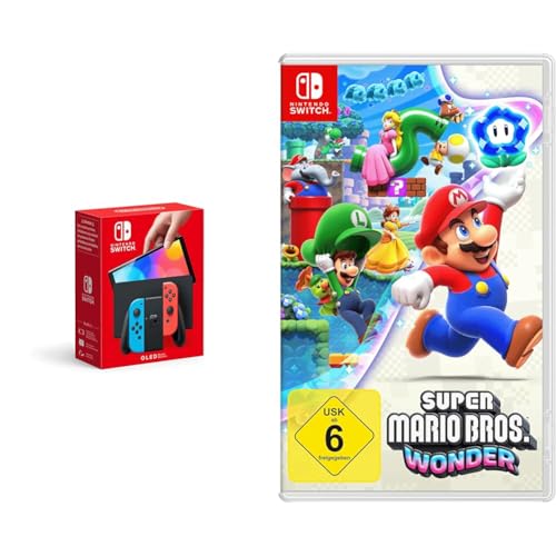Nintendo Switch-Konsole (OLED-Modell) Neon-Rot/Neon-Blau + Super Mario Bros. Wonder Switch von Nintendo