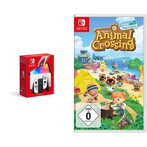 Nintendo Switch-Konsole (OLED-Modell) Weiß + Animal Crossing: New Horizons Switch von Nintendo