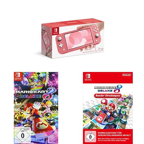 Nintendo Switch Lite, Standard, Koralle + Mario Kart 8 Deluxe - [Nintendo Switch] + Boosterpass von Nintendo