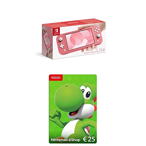 Nintendo Switch Lite, Standard, Koralle + Nintendo eShop Card | 25 EUR Guthaben | Download Code von Nintendo