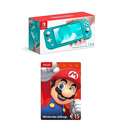 Nintendo Switch Lite, Standard, türkis-blau + Nintendo eShop Card | 15 EUR Guthaben | Download Code von Nintendo